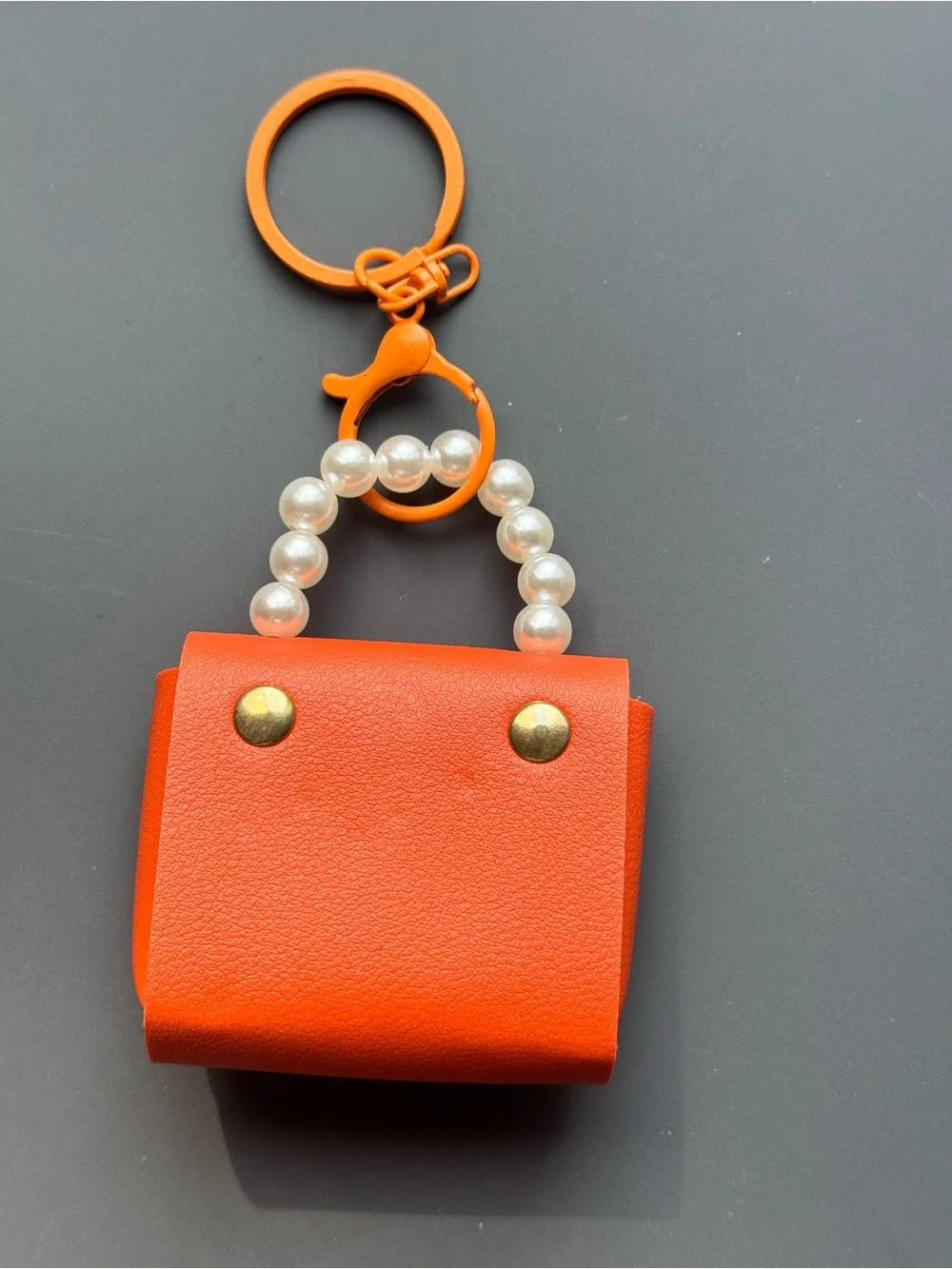 Orange Faux Leather Mini Purse Key Chain Bag Charm NWT